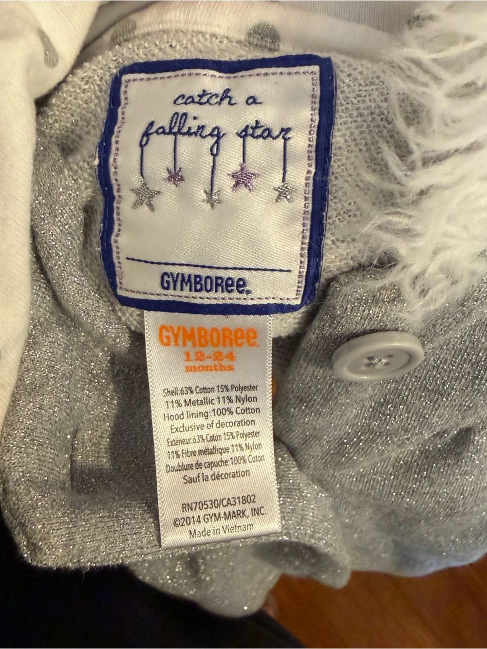 Gymboree Kids Sparkle Gray Hooded Coat with Faux Fur Trim